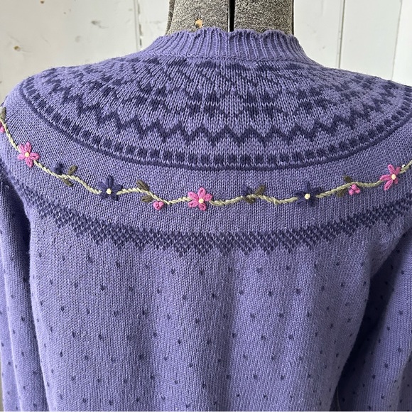 Vintage Northern Reflections Purple Embroidered Floral Cardigan Sweater - Picture 4 of 14